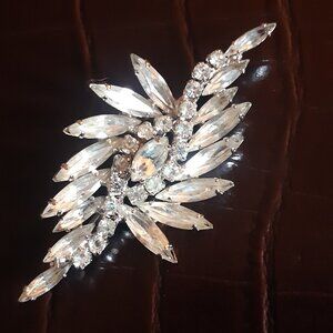 Vintage Clear Rhinestone Brooch Silver Tone Setting